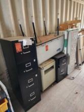 Group of (2) 4 Drawer File Cabinets, (1) 2 Drawer File Cabinet, Tables, Rubbermaid Ice Chest, Plus