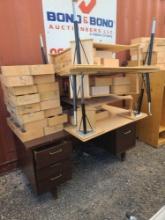 Group of Wooden Storage Blocks, (1) Desk with Drawers, (3) Wooden Tables