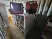 (2) Rolling Chairs, Group of Portable Student Storage Shelves