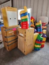 Group of Assorted Childrens Toys, Group of Portable Wooden Student Cabinets