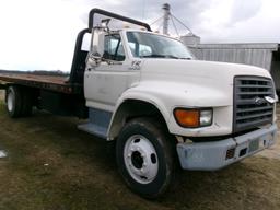1997 FORD ROLLBACK, DSL ENGINE, 6-SPD TRANS, AIR BRAKES, 24’ CENTURY BED