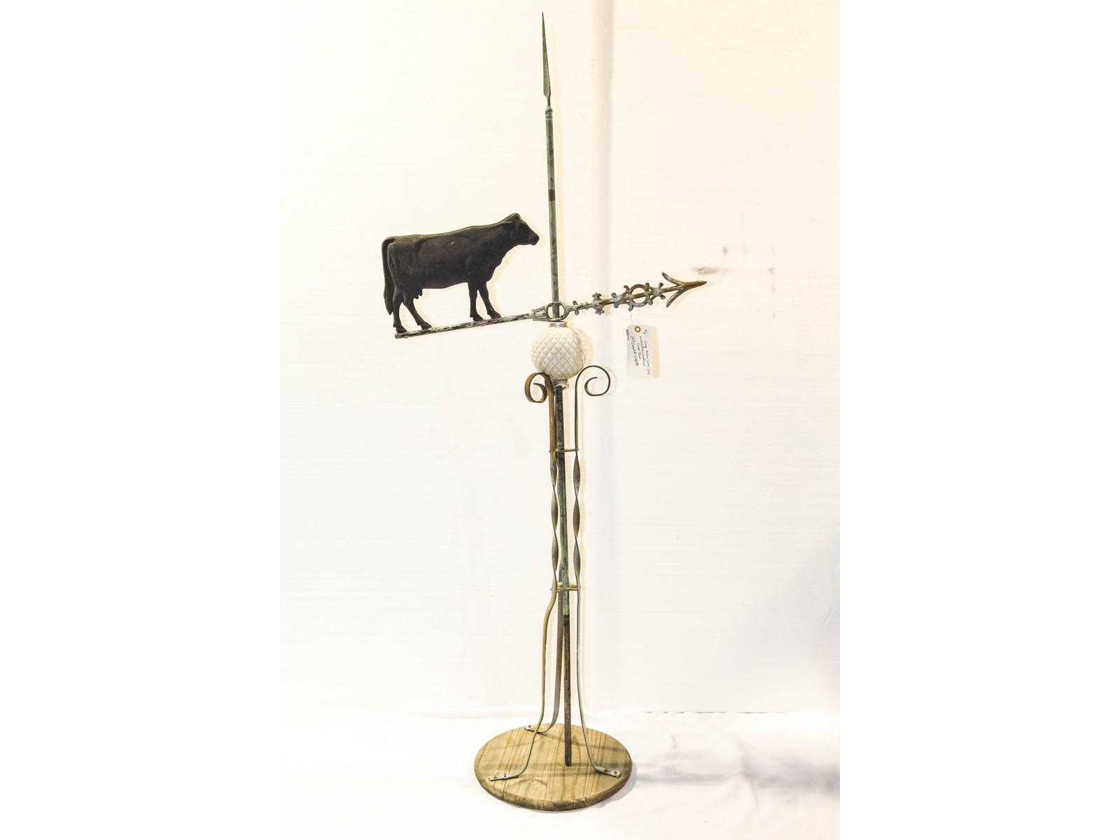 Weathervane Large Antique Cow with Milk Glass Ball