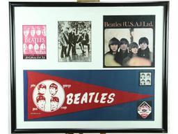 Beatles Framed Photos Stamps and Pennant