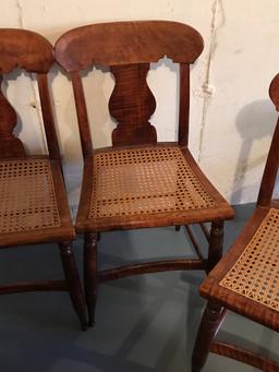Set of 4 Birds Eye Maple Cane Bottom Chairs