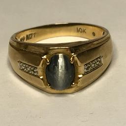 10K Gold Men's Ring w/Blue Stone