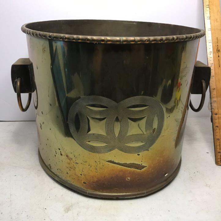 Vintage Brass & Wood Ash Bucket