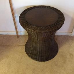Round Brown Wicker Side Table