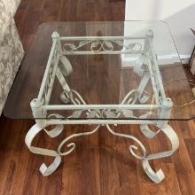 Off White Wrought Iron Base Square Glass Top Table