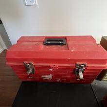 Red Toolbox with Various Tools & Hardware
