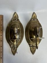 Pair of Brass Wall Mounted Candle Sconces