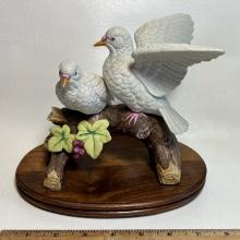 Porcelain White Birds on Branch Figurine