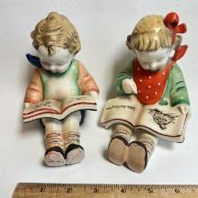 Adorable Pair of Children Reading Figurines Made in Japan