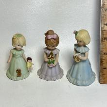 Lot of 3 Enesco Porcelain Growing Up Birthday Girls Figurines / Cake Toppers