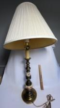 Tall Vintage Brass Tone Table Lamp with Shade