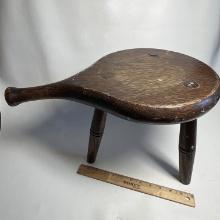 Early Wooden Milking Stool with Handle