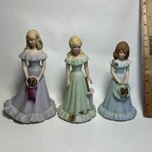 1981 Enesco Growing Up Birthday Girls Figurines / Cake Toppers - Years 14, 15 & 16