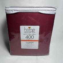 NEW Home Accents 100% Cotton Sateen 400 Thread Count Wrinkle Free Dark Red Queen Sheet Set