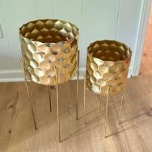Pair of Unique Gold Hammered Metal Planters