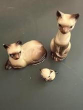 Adorable 3 Pc Porcelain Siamese Cat Family figurines