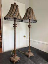Pair of Tall Candlestick Lamps with Ornate Bases
