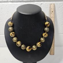 Beaded Necklace and Earrings, Tigers Eye and Gold Beads
