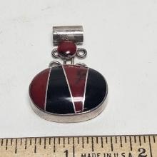 Vintage Mexico 925 Red Jasper and Onyx Pendant