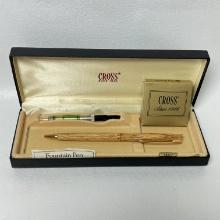 Wood Grain Cross Fountain Pen with Refills in Case