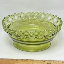 Imperial Glass Green Oval Pedestal Bowl with Open Lace Edge