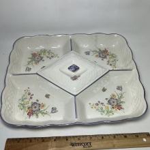 Pretty Divided 5 Part Dish with Center Lid & Flowers & Butteflies Print Made in Japan