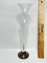 Vintage Etched Glass Bud Vase with Sterling Silver Weighted Base by Duchin Creations