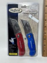NEW Sheffield 2 Pc Folding Ultimate Lockback Utility Knife Set