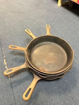 5 cast iron skillets some marked Griswold 8 inch