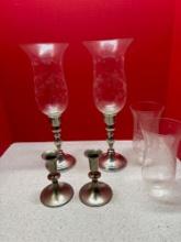 pewter hurricane candlesticks with extra glass shades