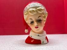 vintage ceramic ladies head Vase Brinns Santa