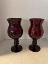 pair of ruby red glass vases 12 inches tall