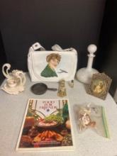 Amelia Earhart handpainted purse satin decanter and more