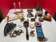 German candlesticks iron trivets brass items