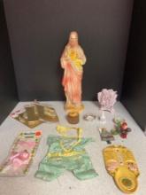 Chalkware religious figure, vintage decor and items