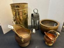 Brass and copper items coal buckets flowerpots etc.