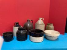 Jugs, crocks, and pottery bowls