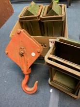 vintage metal parts bins pulley
