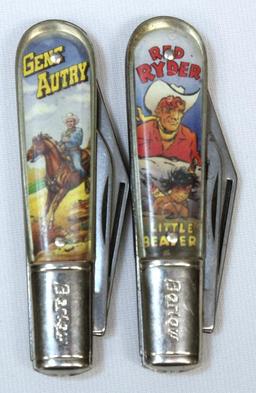 Gene Autry and Red Ryder Barlow Two Blade Novelty Pocket Knives, Blades Marked 'Novelty Knife Co.