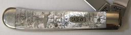 Case XX Two Blade Deer Scene on Mother of Pearl Pocket Knife, One Blade Reads '3 Dots' and other
