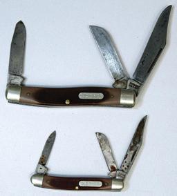 (2) Schrade Old Timer Three Blade Pocket Knives, Some Surface Rust on Blades of Smaller Knife