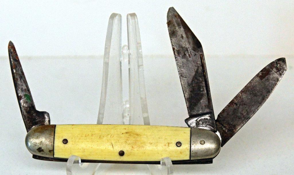 Keen Kutter Three Blade Bone Handle Pocket Knife, Some Surface Rust on Blades
