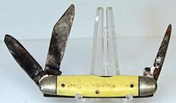 Keen Kutter Three Blade Bone Handle Pocket Knife, Some Surface Rust on Blades