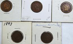 1888, 1890, 1892, 1893, 1899 Indian Head Cents