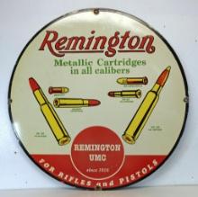 Vintage 30" Remington UMC Porcelain Sign - Remington Ammunition for Rifles and Pistols, Nice Bright