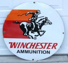 Vintage Winchester Porcelain 30" Round Advertising Sign - Winchester Ammunition with Winchester