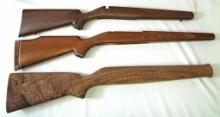 3 Wooden Rifle Stocks - 2 Checkered for Bolt Action Rifles Unknown Make, Rough Turned Walnut Rifle